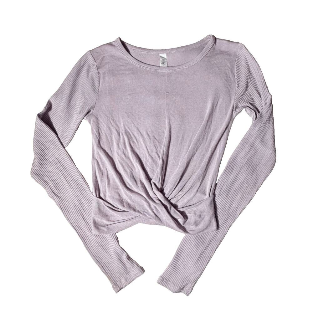 ALO Yoga ribbed Front Twist Soft Womens Top XS Ribbed Sleeves